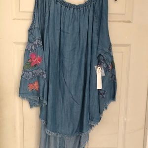 Denim cold-shoulder flair-sleeve XL